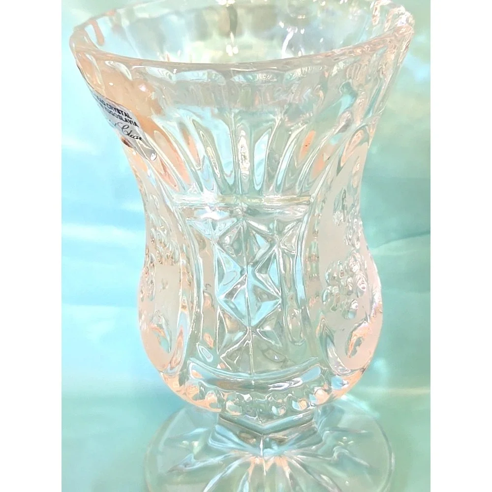 Vtg Crystal Clear Industries Candlestick Holder Yugoslavia 24% Lead Glass Flower
